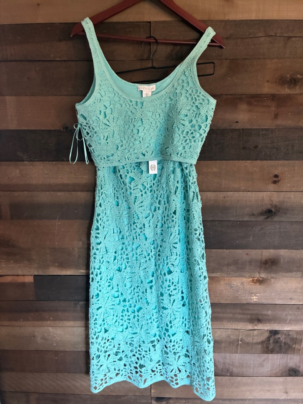 House of Harlow 1960 Aqua Crochet Midi Dress - Picture 4 of 6